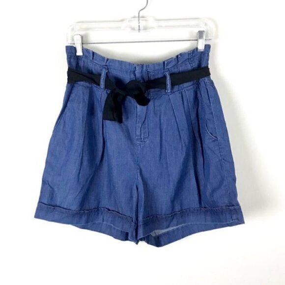 Gap Paperbag Chambray Shorts High Waist Pleated Lightweight Denim Jeans 25 - Picture 1 of 11
